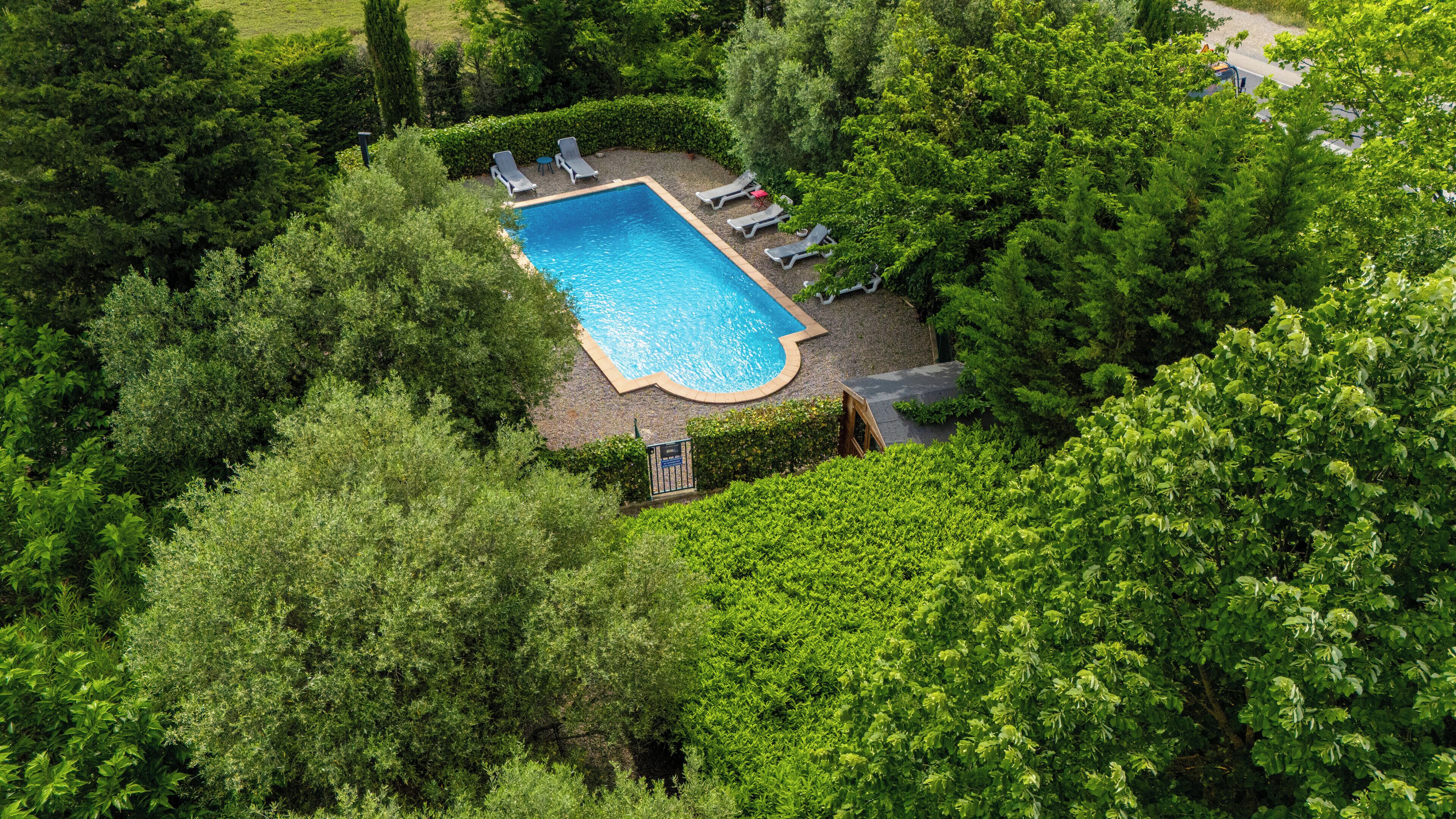 outdoor pool, pool loungers