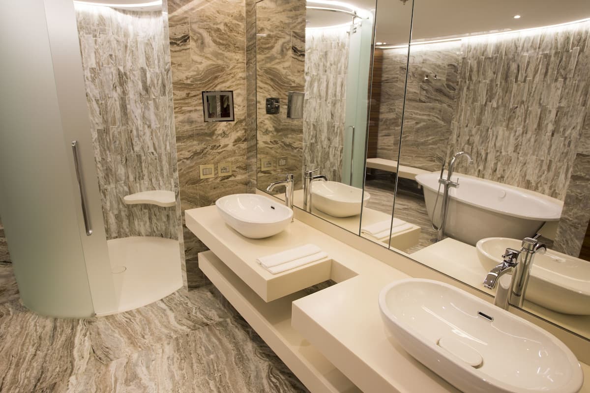 jetted bath, rainfall showerhead, free toiletries, hair dryer