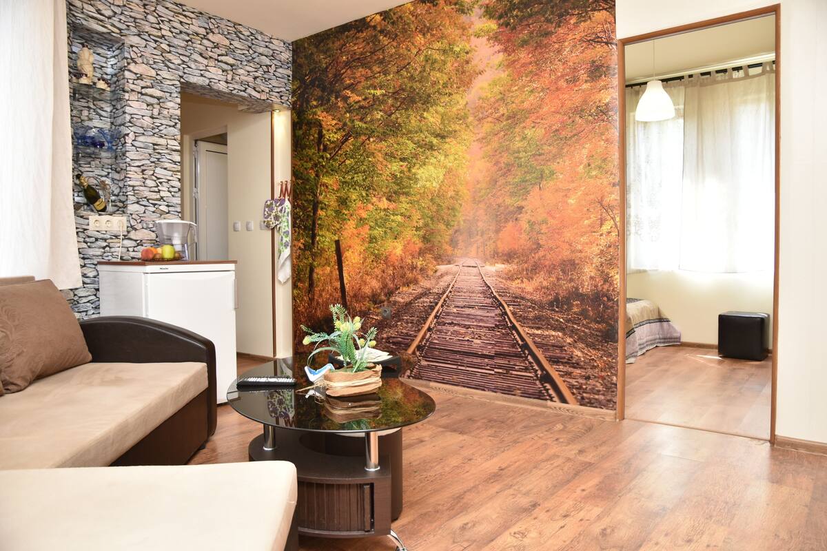 Apartamento de diseño, 2 habitaciones, balcón, vistas a la ciudad | 2 dormitorios, sábanas de algodón egipcio, ropa de cama de alta calidad