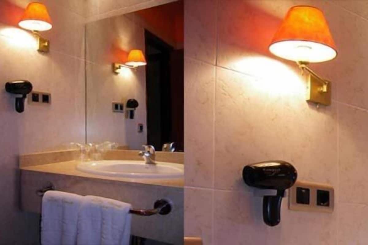 free toiletries, hair dryer, towels