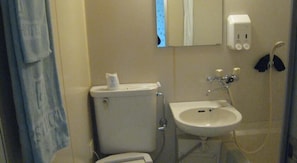 Combined shower/bathtub, free toiletries, hair dryer, slippers