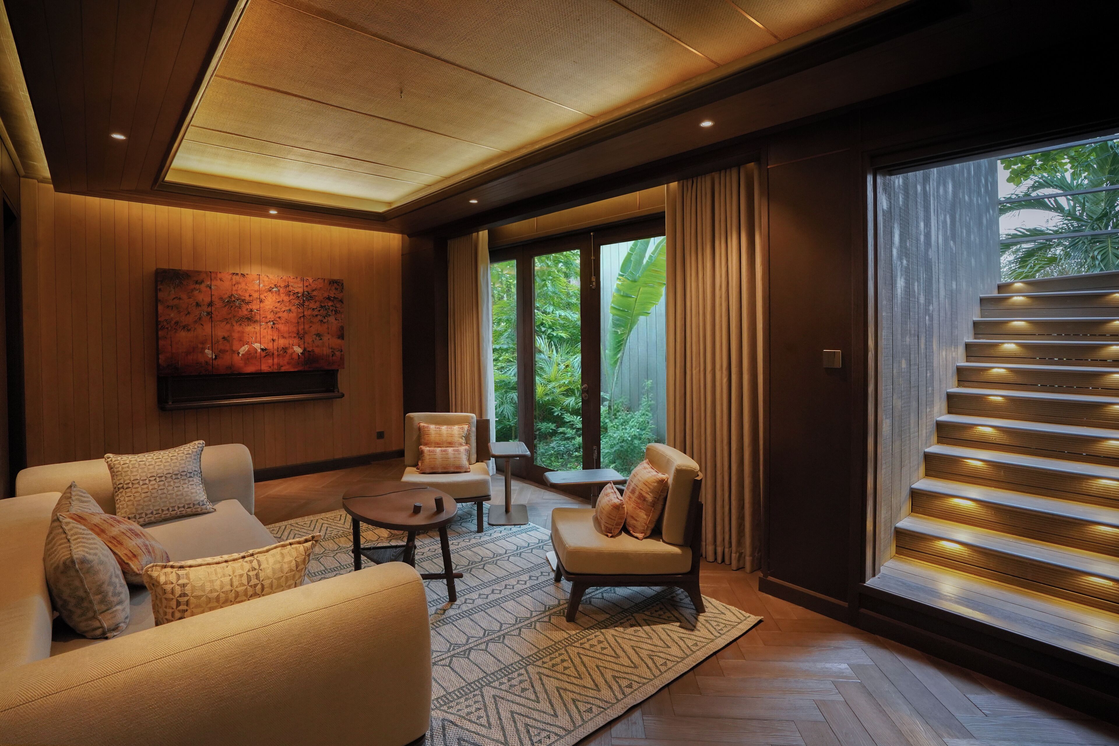 bay view duplex pool villa | minibar, in-room safe, individually decorated, desk