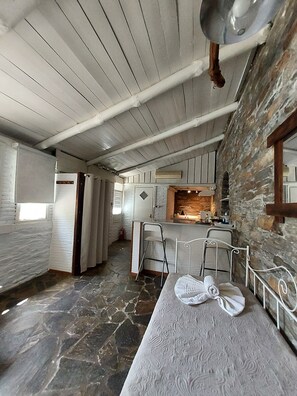 Family Apartment, Sea View (Kypri Stone) | Living area | LCD TV - Kypri Apartments (Andros)