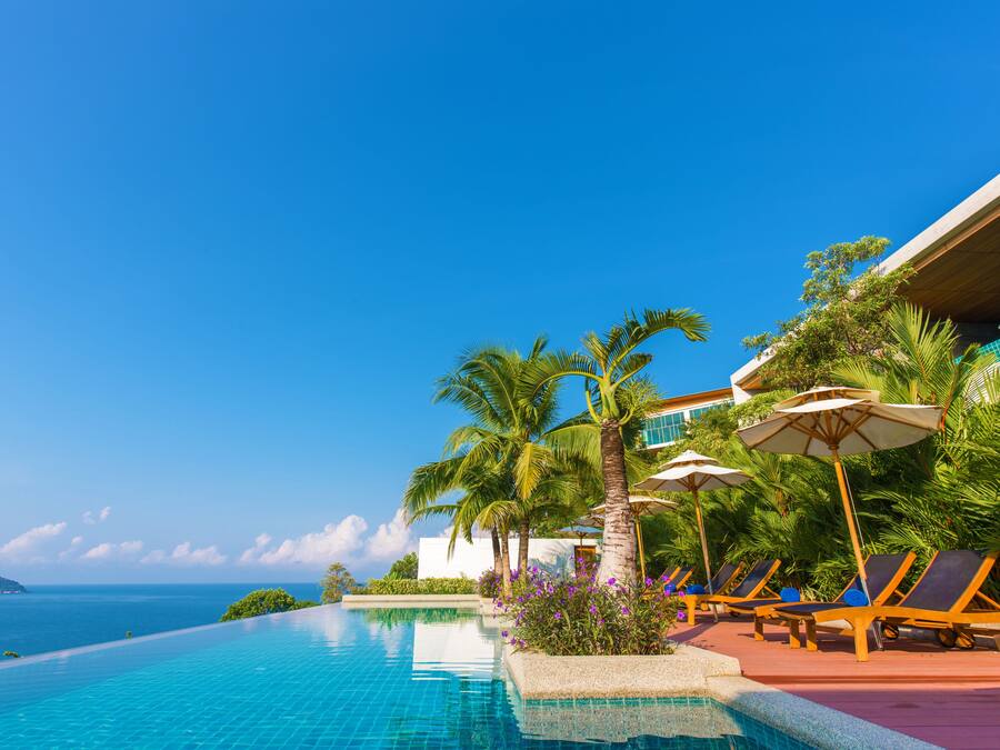 2 outdoor pools, pool umbrellas, pool loungers