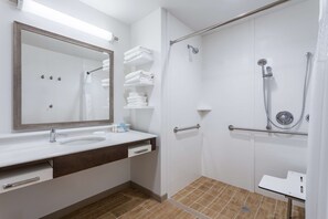 Studio, 1 King Bed, Accessible, Non Smoking (mob/hearing acc w/ roll-in shower) | Bathroom | Free toiletries, hair dryer, towels, soap - Hampton Inn & Suites Mary Esther-Fort Walton Beach (Mary Esther)