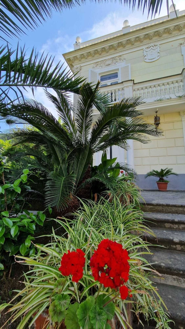 A building with classical architecture, including a balcony and decorative moldings. - Villa Gabriella (Sant'Agnello)