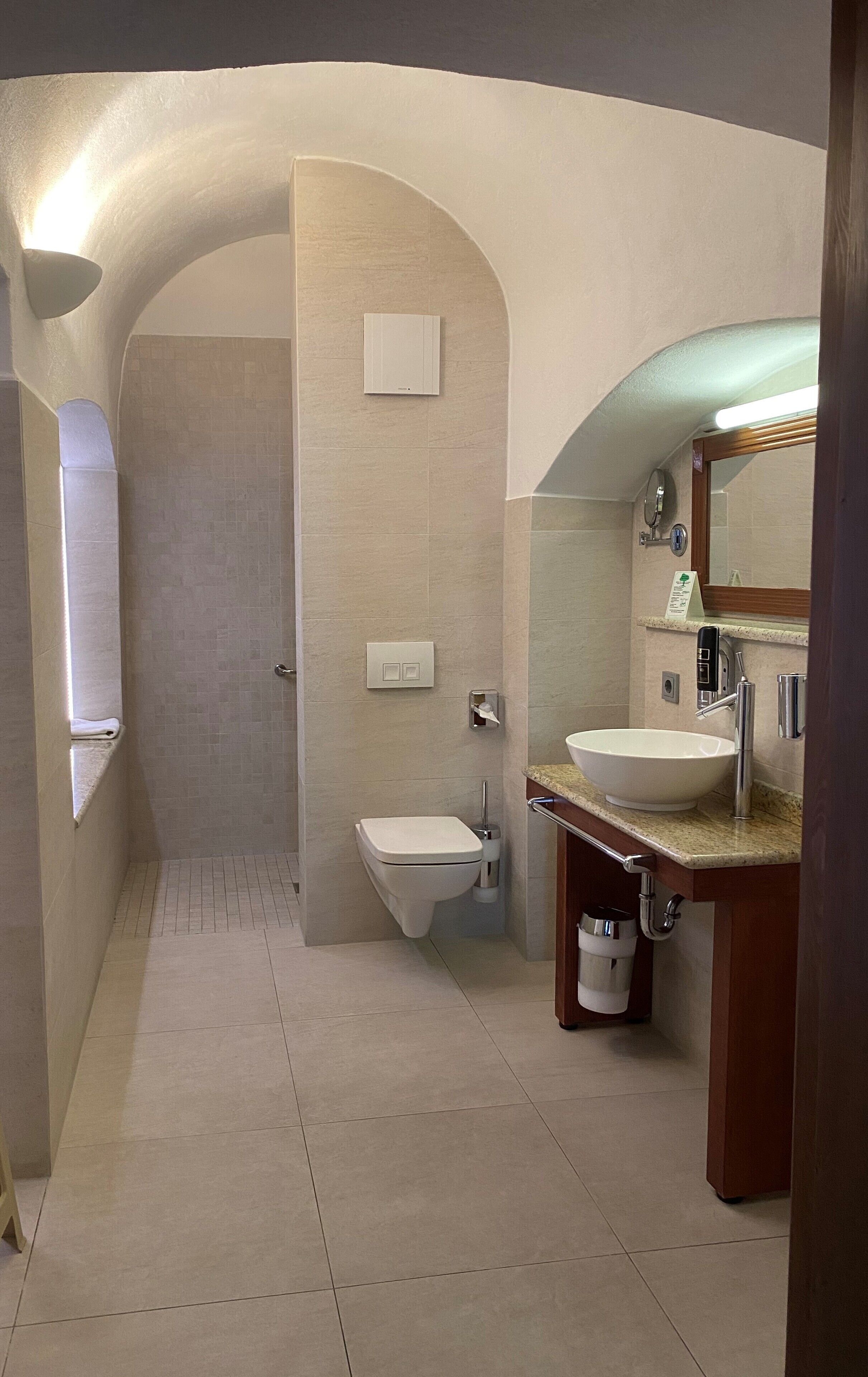 superior double room | bathroom | shower, free toiletries, hair dryer, towels