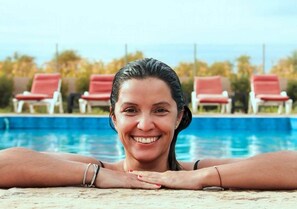 Outdoor pool, sun loungers