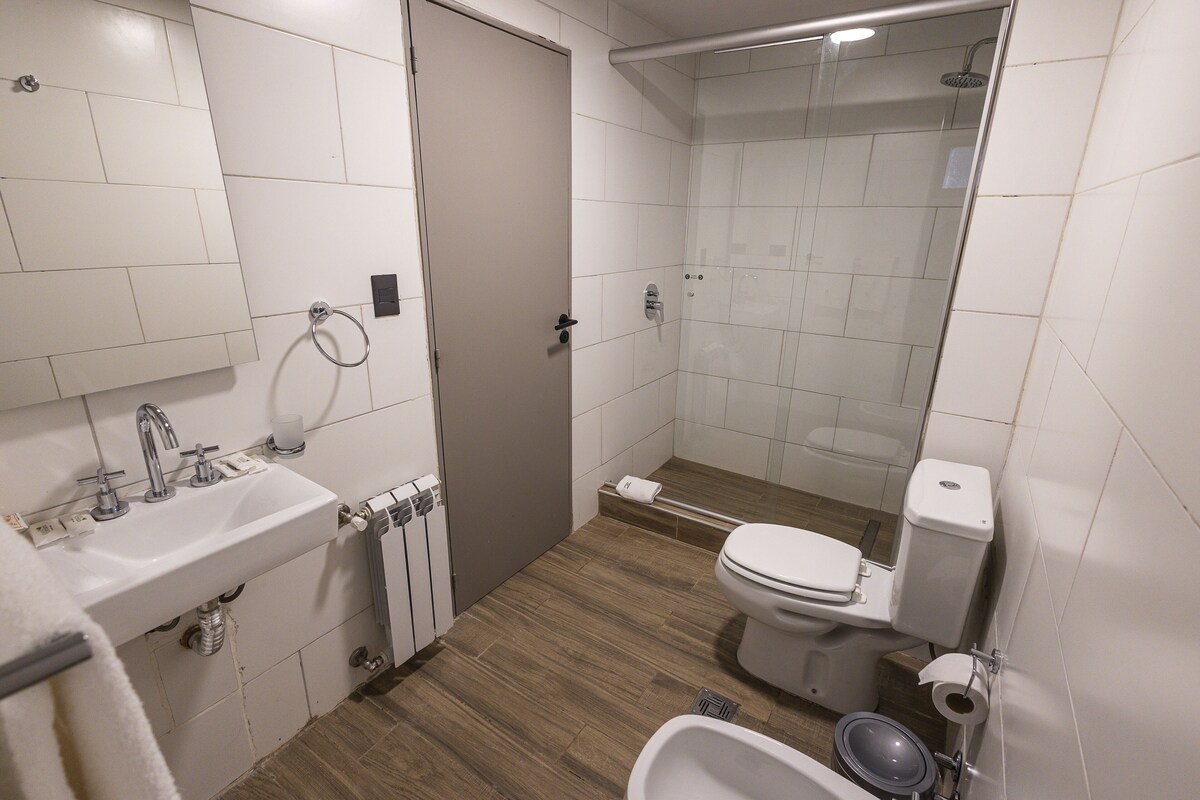 Habitación cuádruple estándar | Baño | Ducha, secador de pelo, bidé y toallas