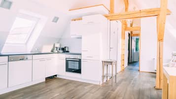 Departamento, 2 habitaciones | Cocina privada | Refrigerador, parrilla de estufa, cafetera y tetera y tetera eléctrica