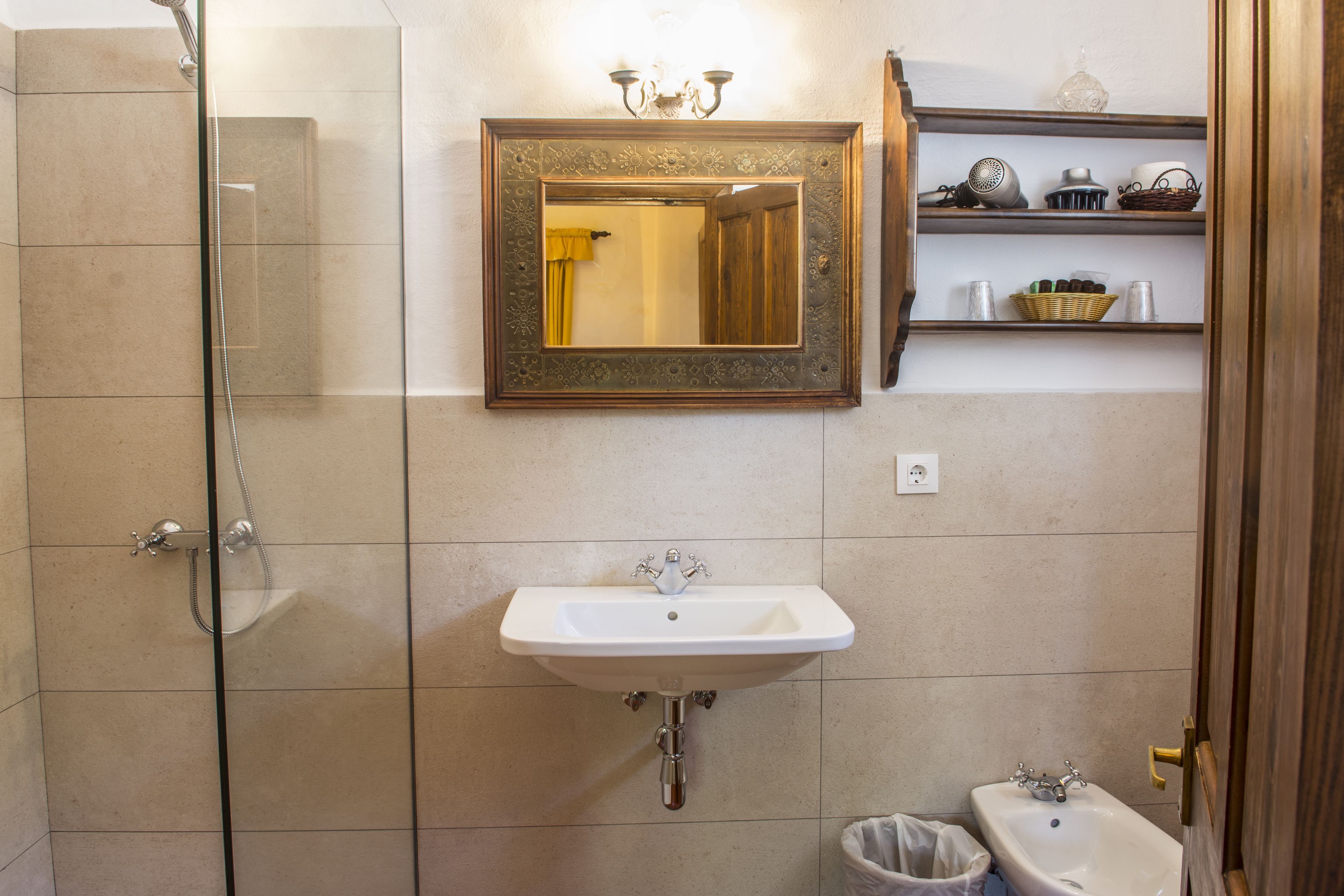 eco-friendly toiletries, hair dryer, bidet, towels