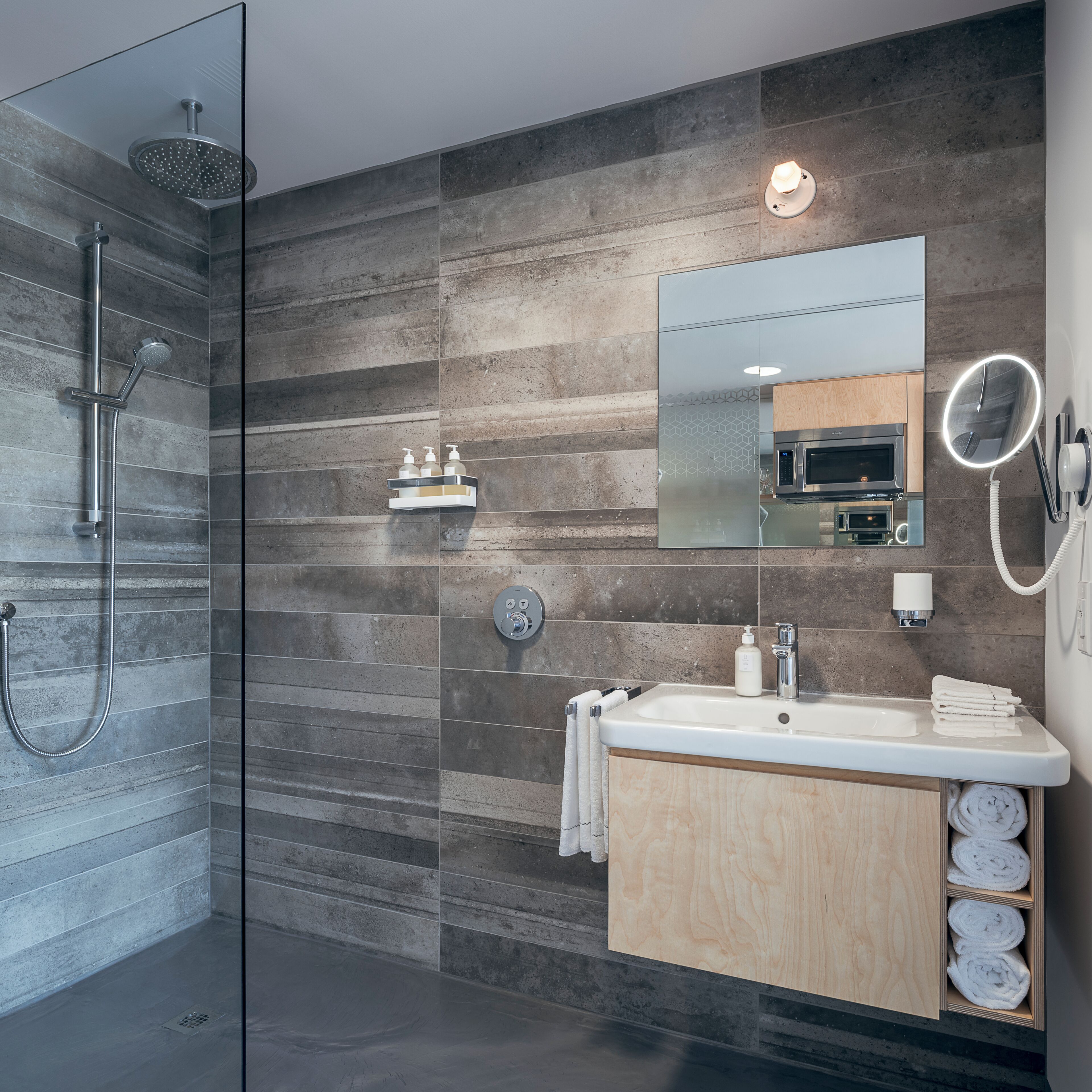 studio, 1 king bed | bathroom amenities | designer toiletries, hair dryer, bathrobes, towels