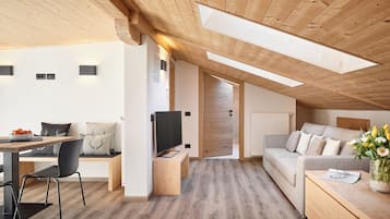 Luxury-Apartment | Wohnbereich | 20-Zoll-Flachbildfernseher mit Satellitenempfang, Fernseher