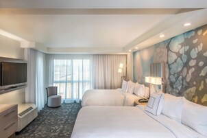 Hypo-allergenic bedding, desk, blackout drapes, iron/ironing board