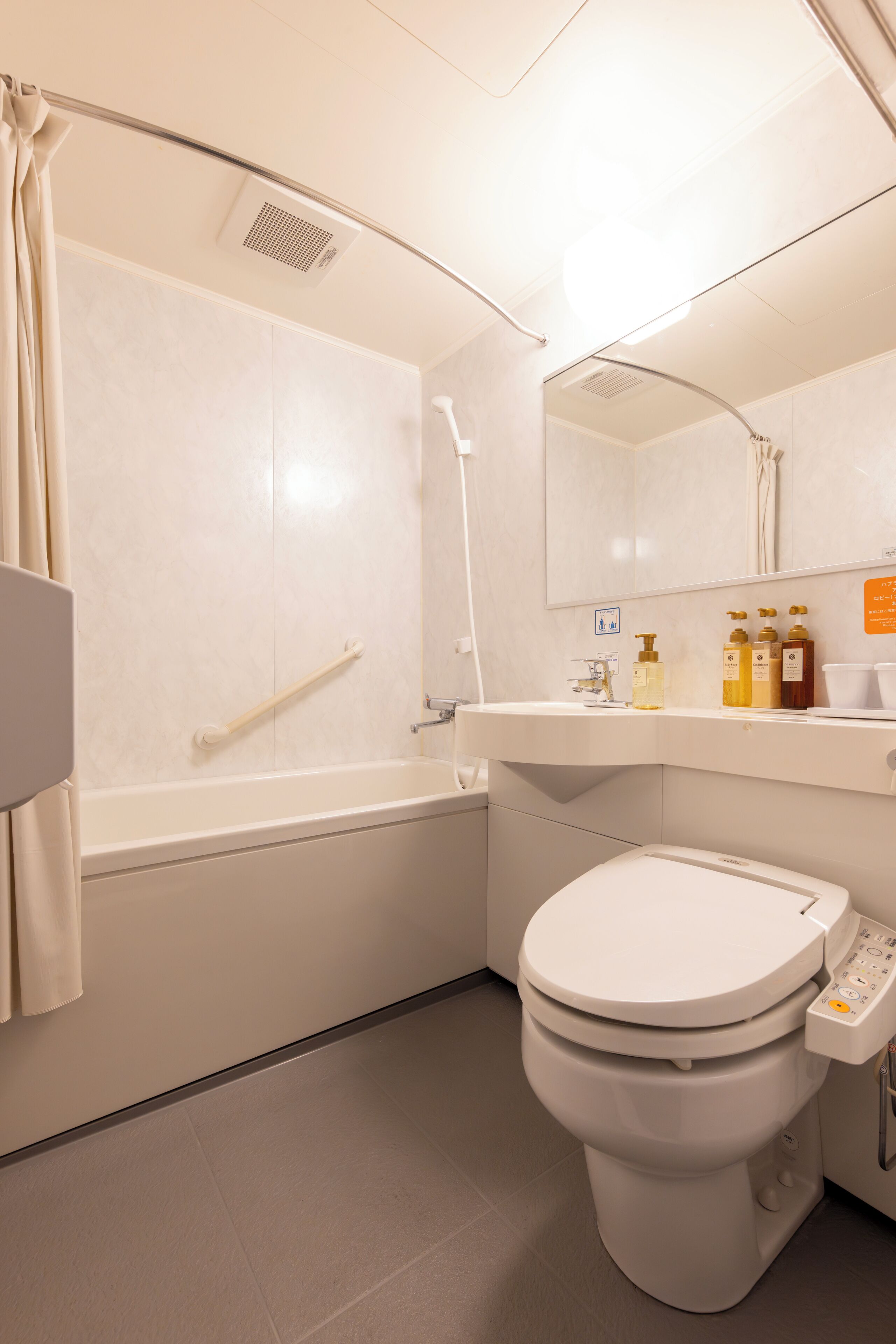 combined shower/bathtub, hair dryer, slippers, bidet