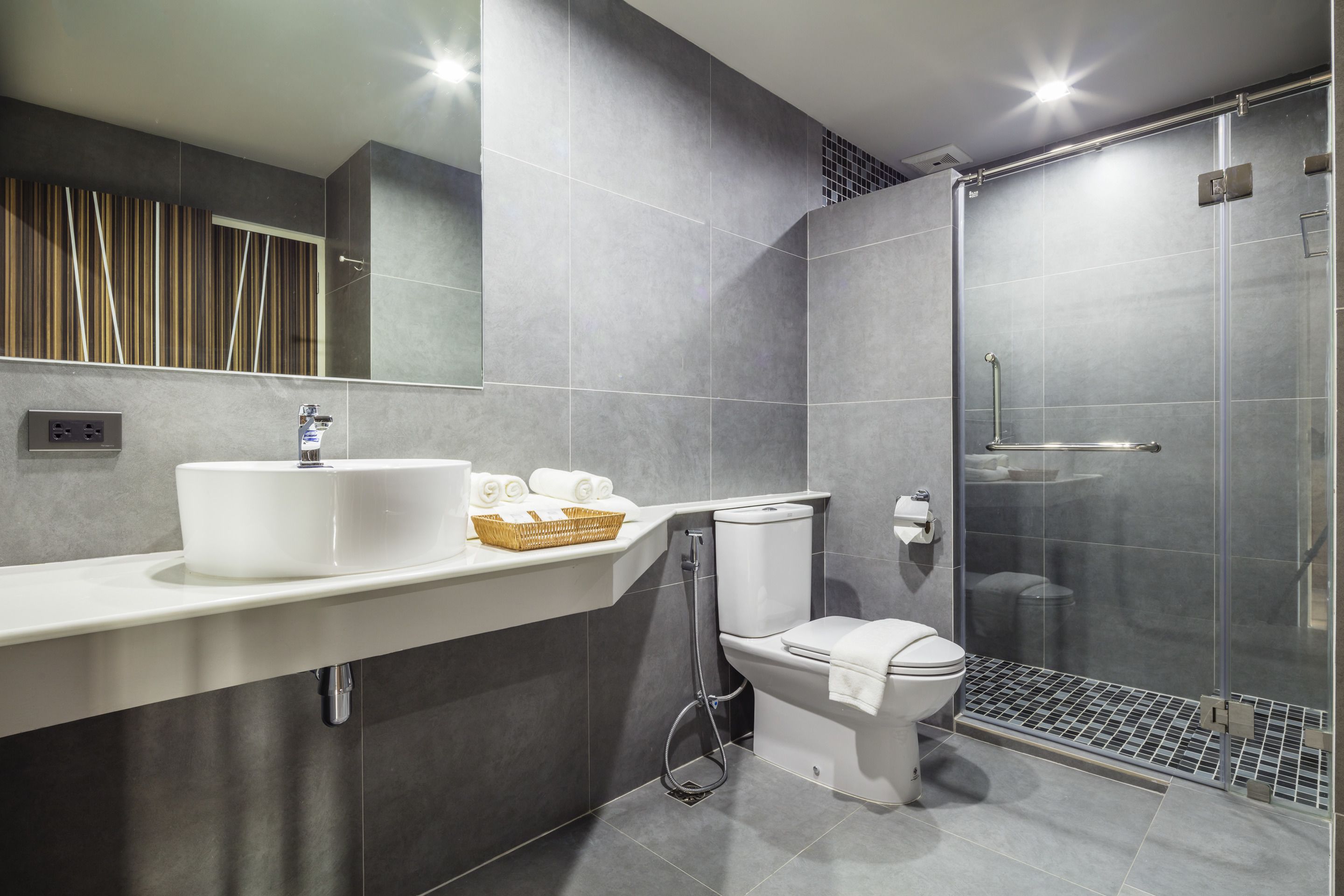 shower, free toiletries, hair dryer, slippers