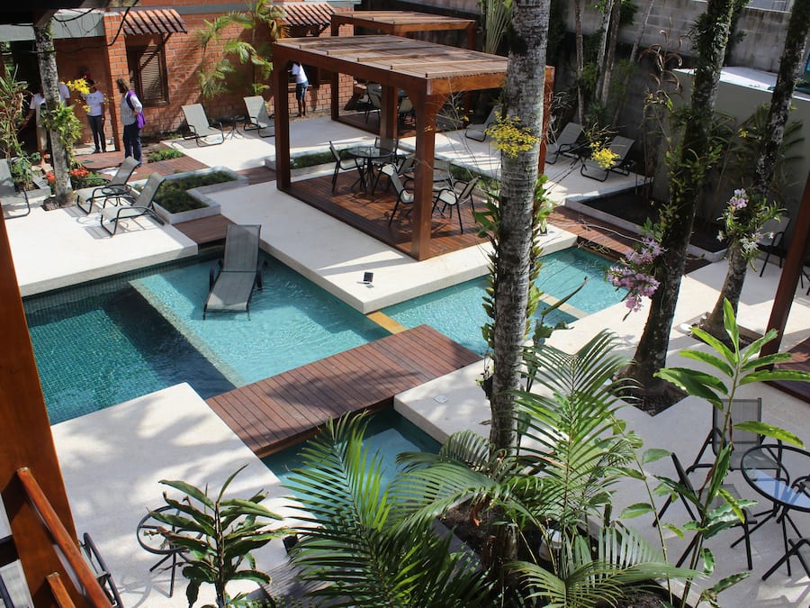 Outdoor pool, pool loungers