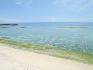 On the beach, white sand