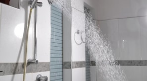 Standard Double Room, 1 King Bed, Refrigerator, Courtyard View | Bathroom | Shower, rainfall showerhead, free toiletries, towels