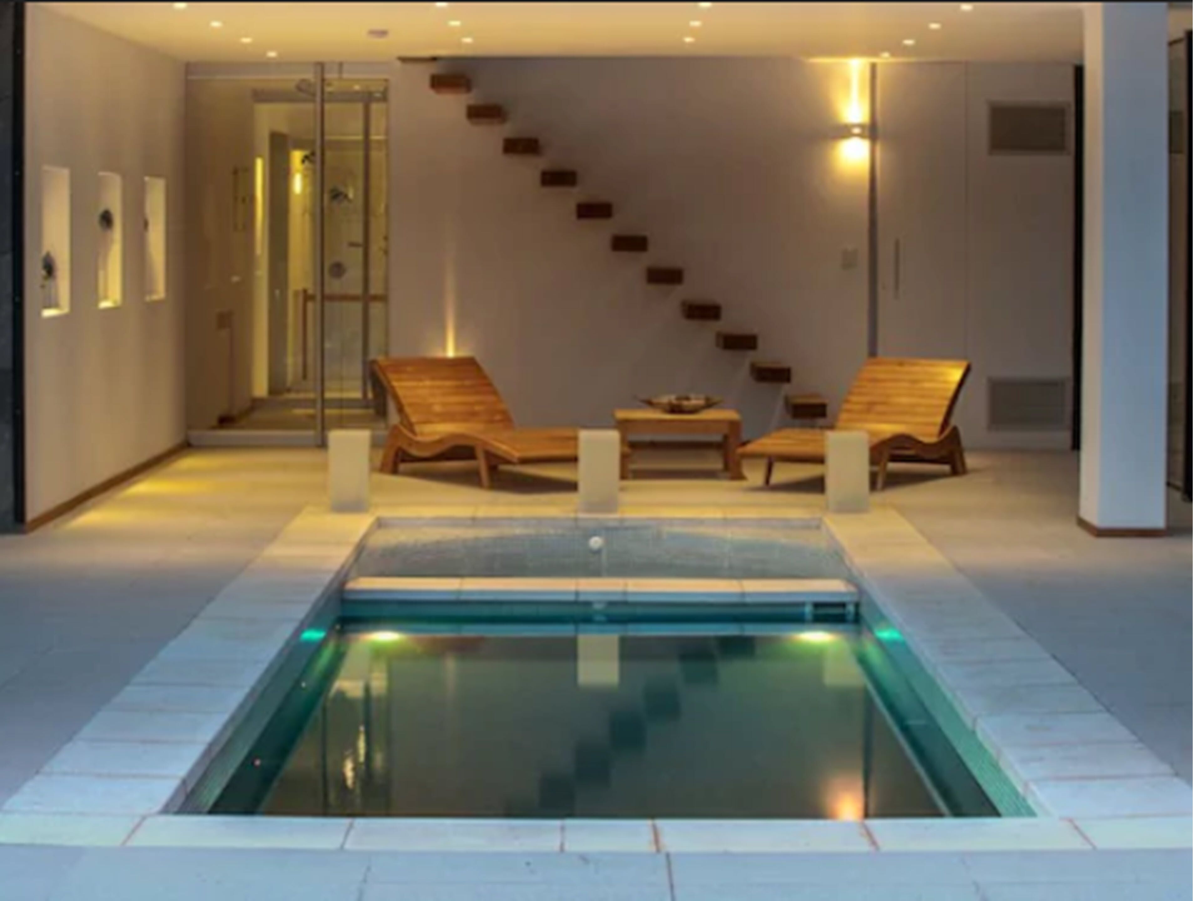 indoor pool, pool umbrellas