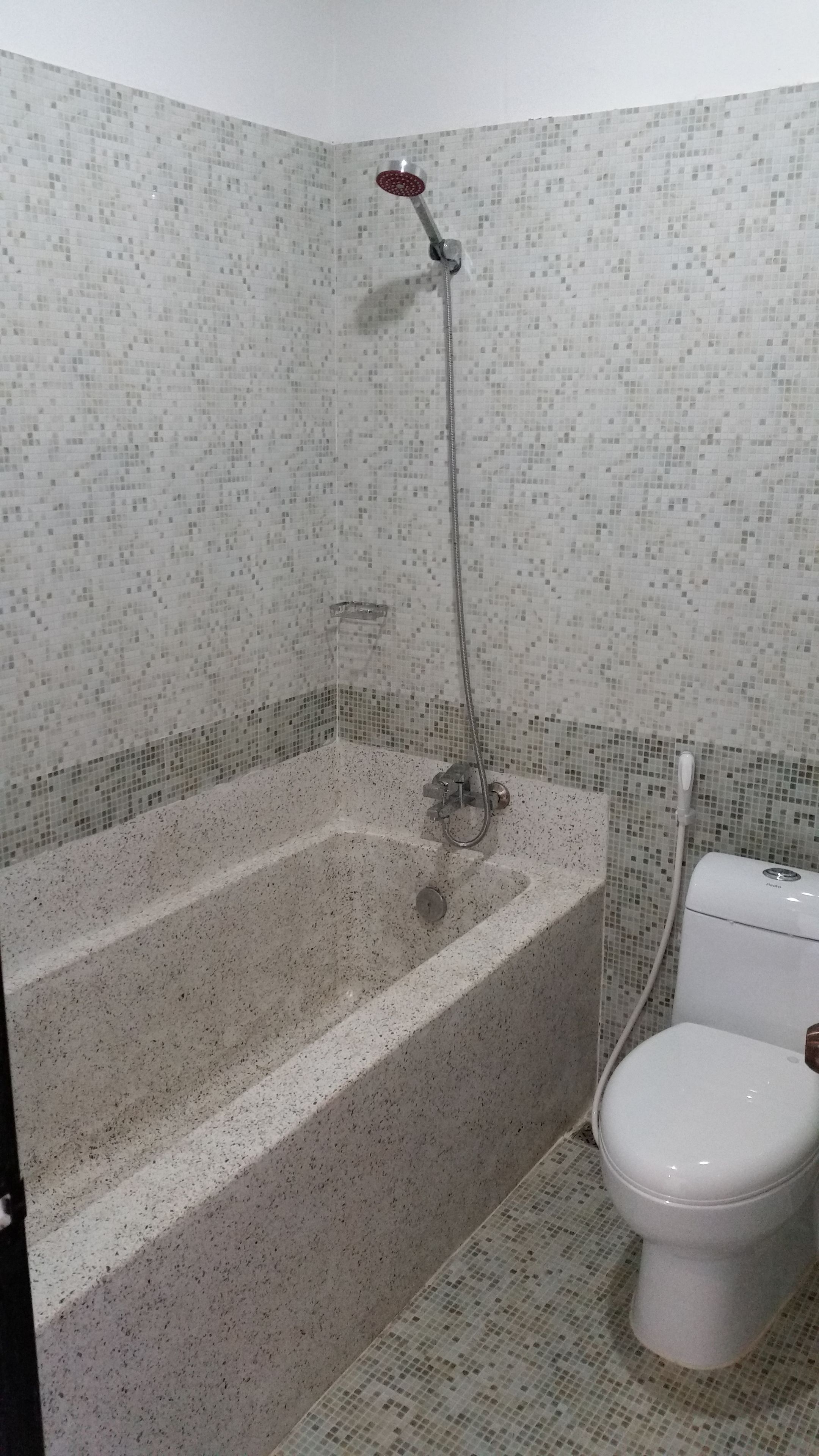 A bathroom with a bathtub, a shower, and a toilet.