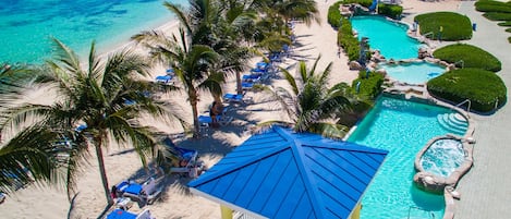 3 outdoor pools, pool loungers