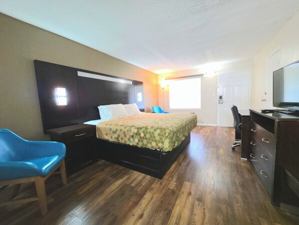 Desk, laptop workspace, blackout drapes, soundproofing