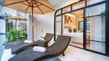 Deluxe Double Room, Pool Access | Minibar, in-room safe, blackout drapes, WiFi (free)