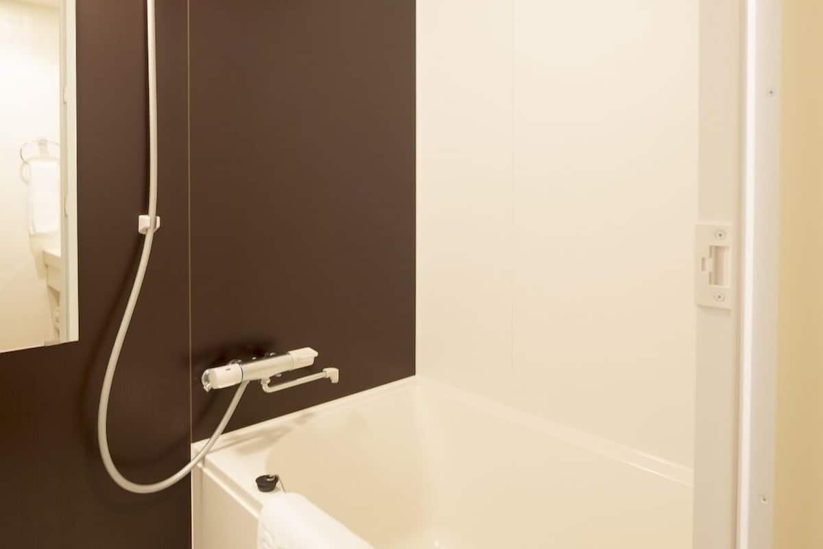 separate bathtub and shower, free toiletries, hair dryer, slippers