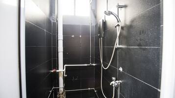 Shower, free toiletries, hair dryer, towels