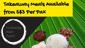 A meal advertisement with a price of S$3 per pax, featuring rice, eggs, and meat. - Urban Hostel (Singapore)
