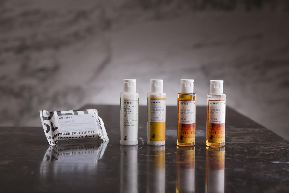 combined shower/bathtub, deep-soaking bathtub, designer toiletries