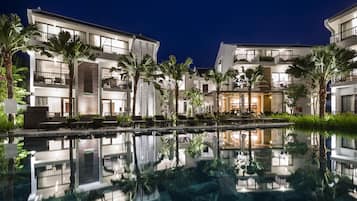 Outdoor pool, pool umbrellas, pool loungers