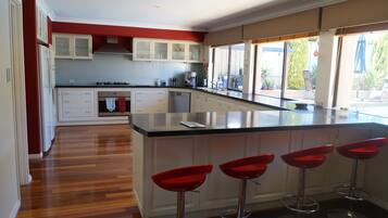 Full-sized fridge, microwave, oven, stovetop