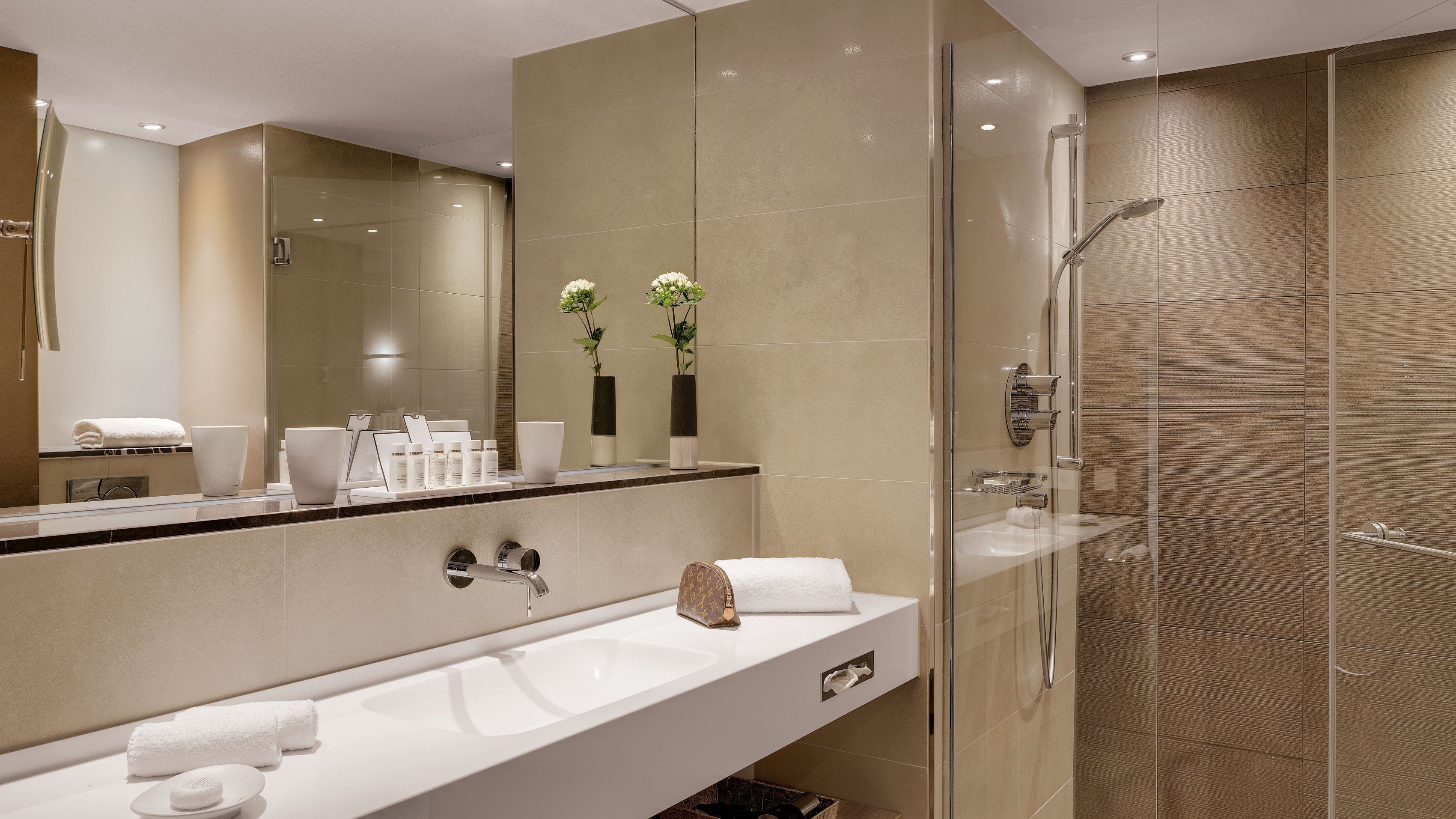 hair dryer, slippers, towels, soap