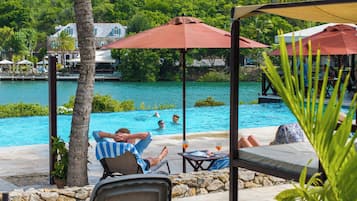 Outdoor pool, pool loungers