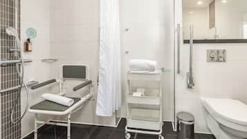 Shower, free toiletries, hair dryer, towels