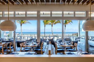 Breakfast, lunch, dinner served; beach views