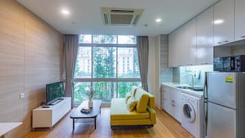 Studio | Living area | 29-inch LCD TV with cable channels, TV
