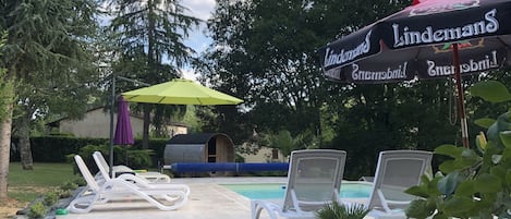 Outdoor pool, pool loungers