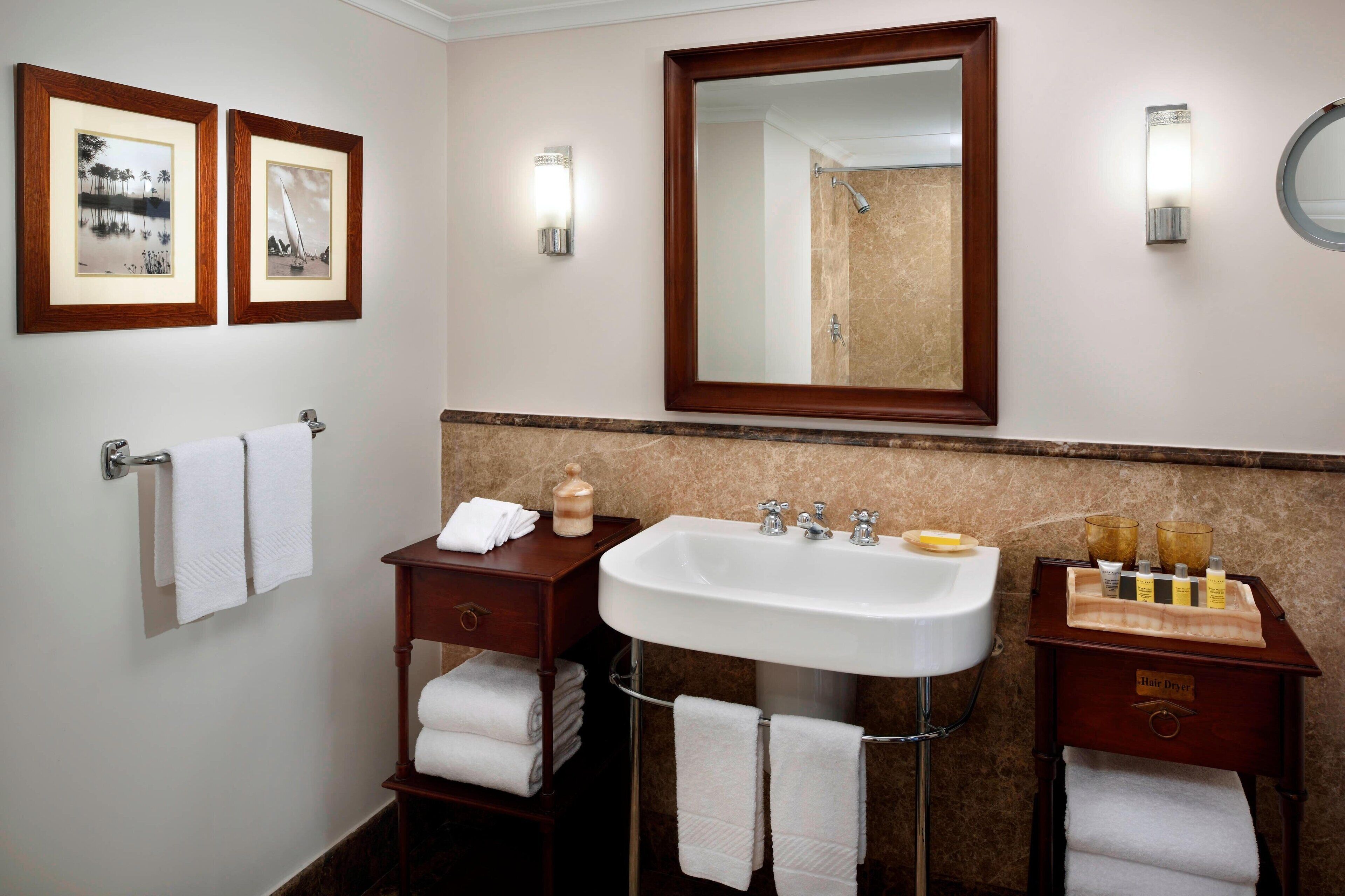 combined shower/bathtub, free toiletries, hair dryer, bathrobes