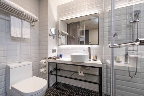 Doppelzimmer, 1 Doppelbett, ohne Fenster | Badezimmer | Dusche, Haartrockner, Handtücher, Shampoo