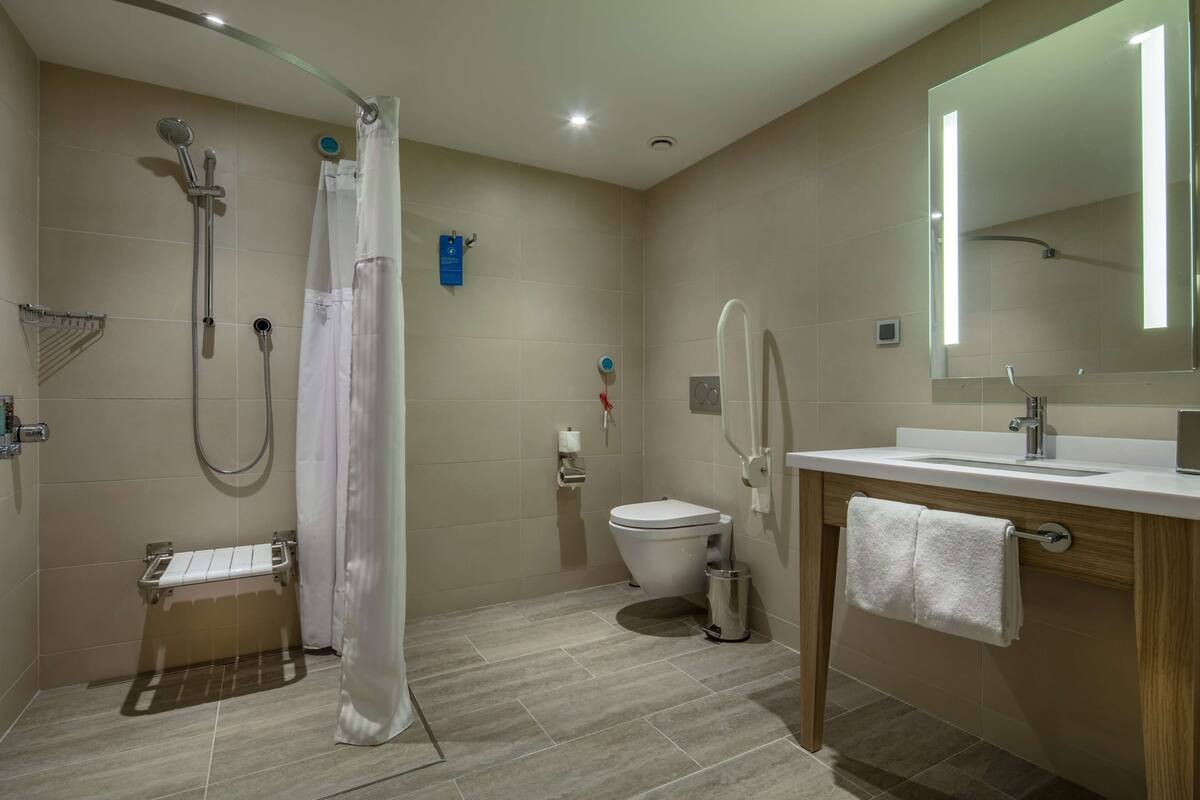 Chambre Familiale, 1 grand lit, accessible aux personnes à mobilité réduite, non-fumeurs | Salle de bain | Douche, articles de toilette gratuits, sÚche-cheveux