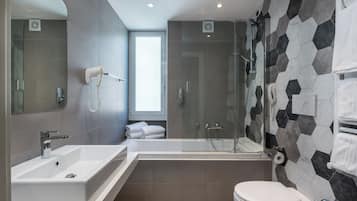 Hair dryer, bidet, towels