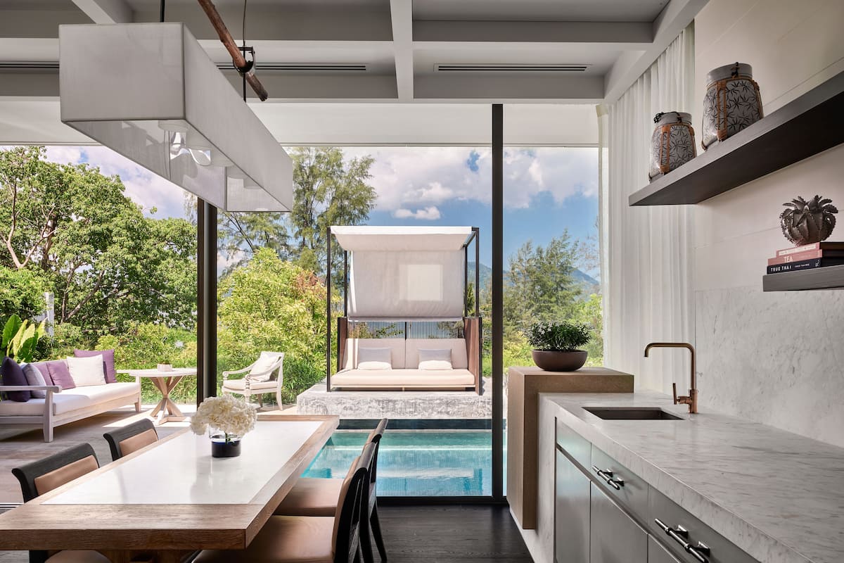 villa, 1 king bed, partial ocean view (pool) | living area | led tv