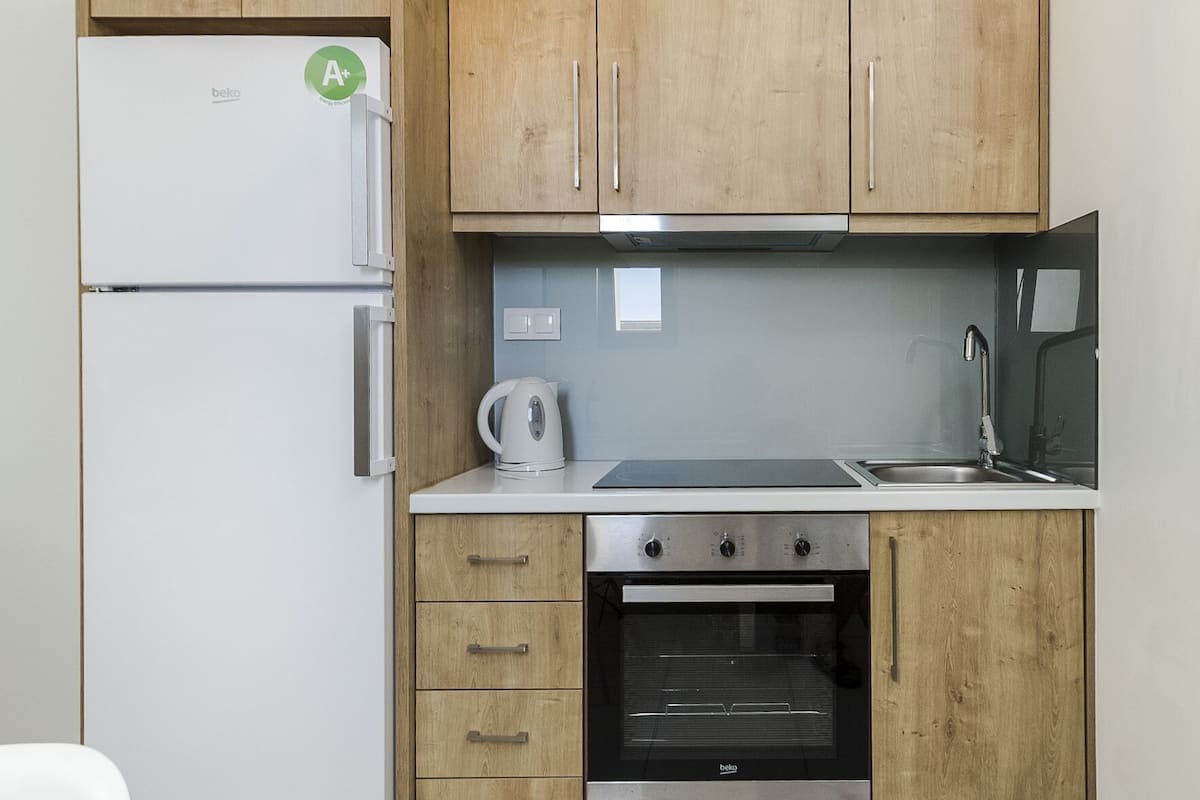 city double room, 1 bedroom, non smoking, mountain view | private kitchen | coffee/tea maker, electric kettle, high chair, cleaning supplies