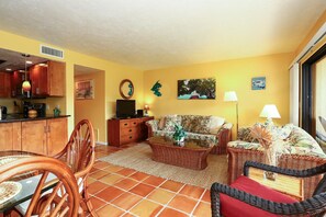 Comfort Condo, 2 Bedrooms, Canal View | Living area - Cove II 414F 2 Bedroom Condo By Midnight Cove II (Siesta Key)