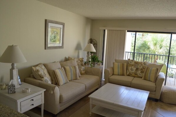 Comfort Condo, 2 Bedrooms, Pool View | Living area - Cove II 532F 2 Bedroom Condo By Midnight Cove II (Siesta Key)