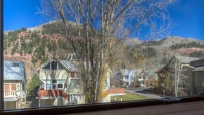 A view of a residential area with houses, a mountain in the background, and a clear blue sky. - Boomerang Lodge 5 2 Bedroom Condo By Accommodations in Telluride (Telluride)