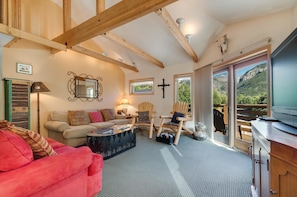 Family Condo, 2 Bedrooms, Mountainside | Living area | Flat-screen TV, fireplace, DVD player - Lulu City 3F 2 Bedroom Condo By Accommodations in Telluride (Telluride)